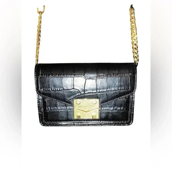 Karl Lagerfeld Paris Corrine Croc Embossed Crossbody Tote Black/Gold Vintage - Picture 1 of 7